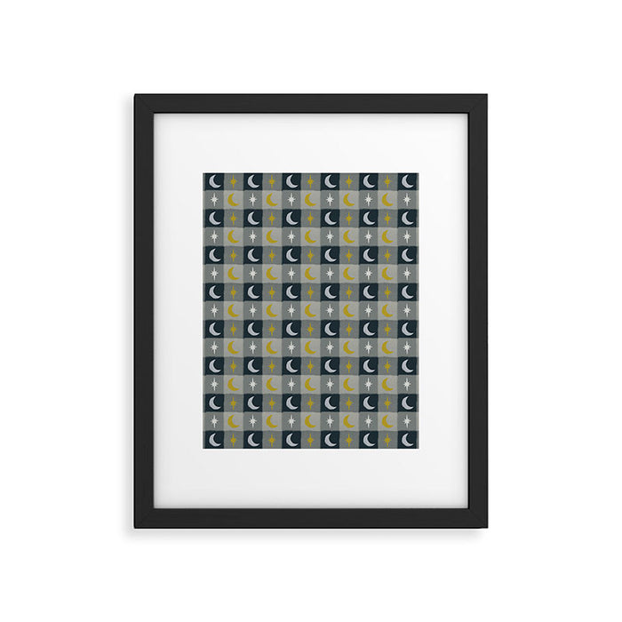 Moon and Stars Gingham Framed Art Print Gallery Image 1
