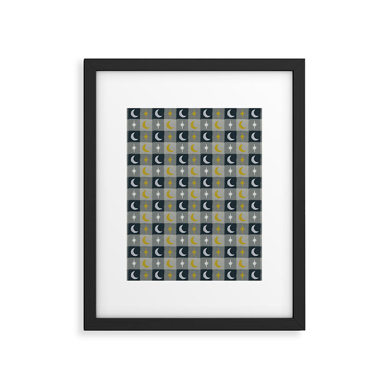 Moon and Stars Gingham Framed Art Print Gallery Image 6