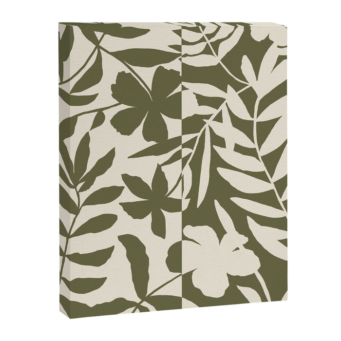 Reverse Floral Olive Green Canvas Print Gallery Image 1