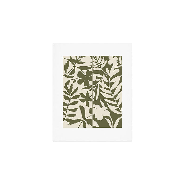 Reverse Floral Olive Green Art Print Gallery Image 1