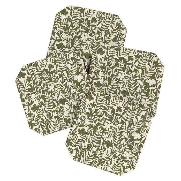 Reverse Floral Olive Green Coaster Gallery Image 1