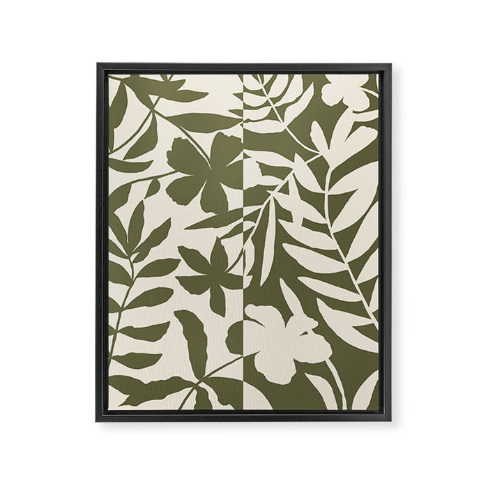 Reverse Floral Olive Green Framed Canvas Print Gallery Image 1