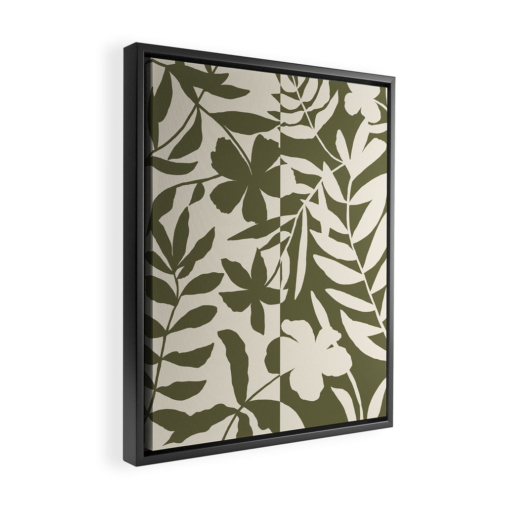 Reverse Floral Olive Green Framed Canvas Print Gallery Image 2