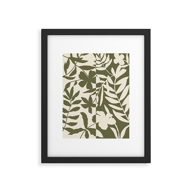 Reverse Floral Olive Green Framed Art Print Gallery Image 6