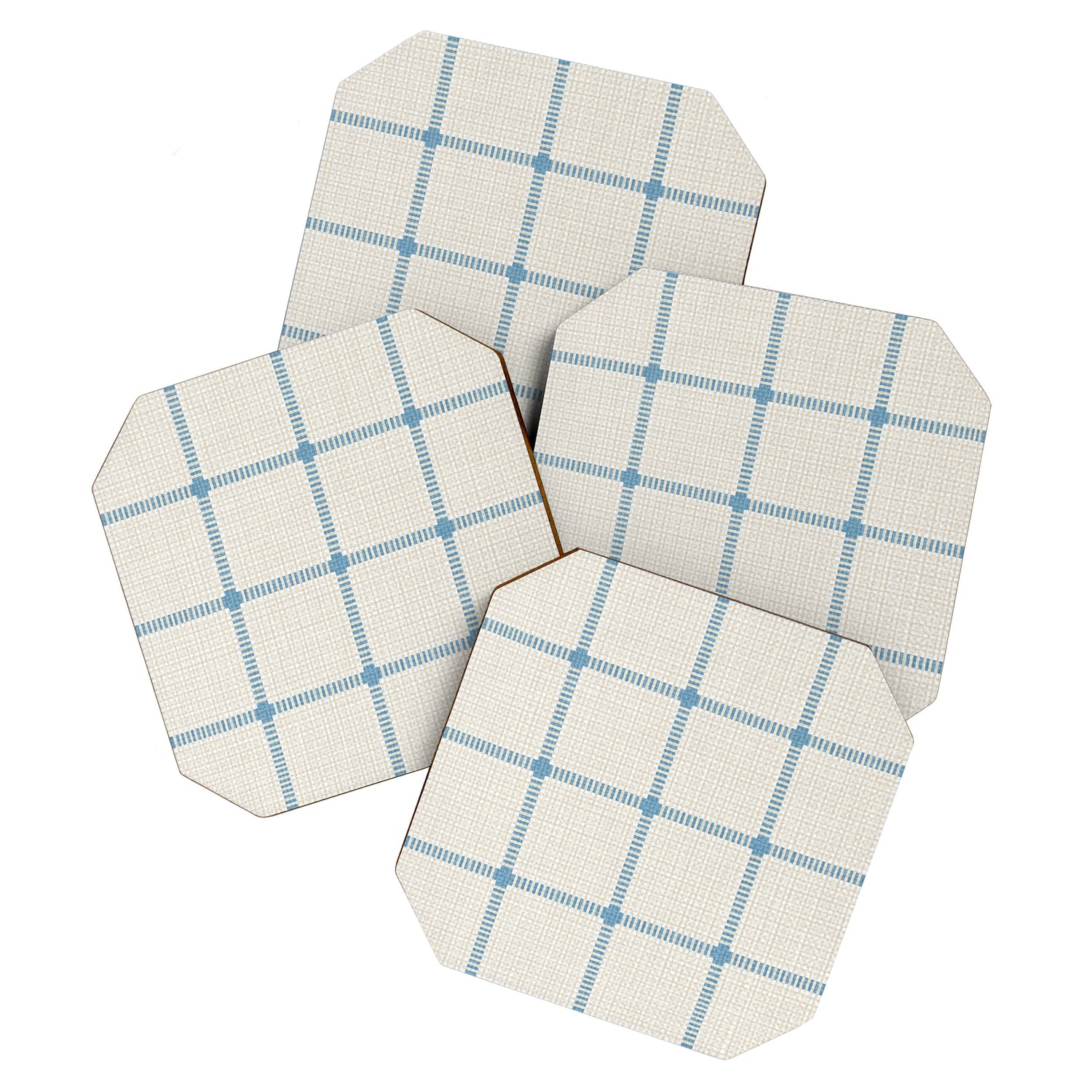 Woven Cross Check Cream x Seaside Blue Coaster Gallery Image 1