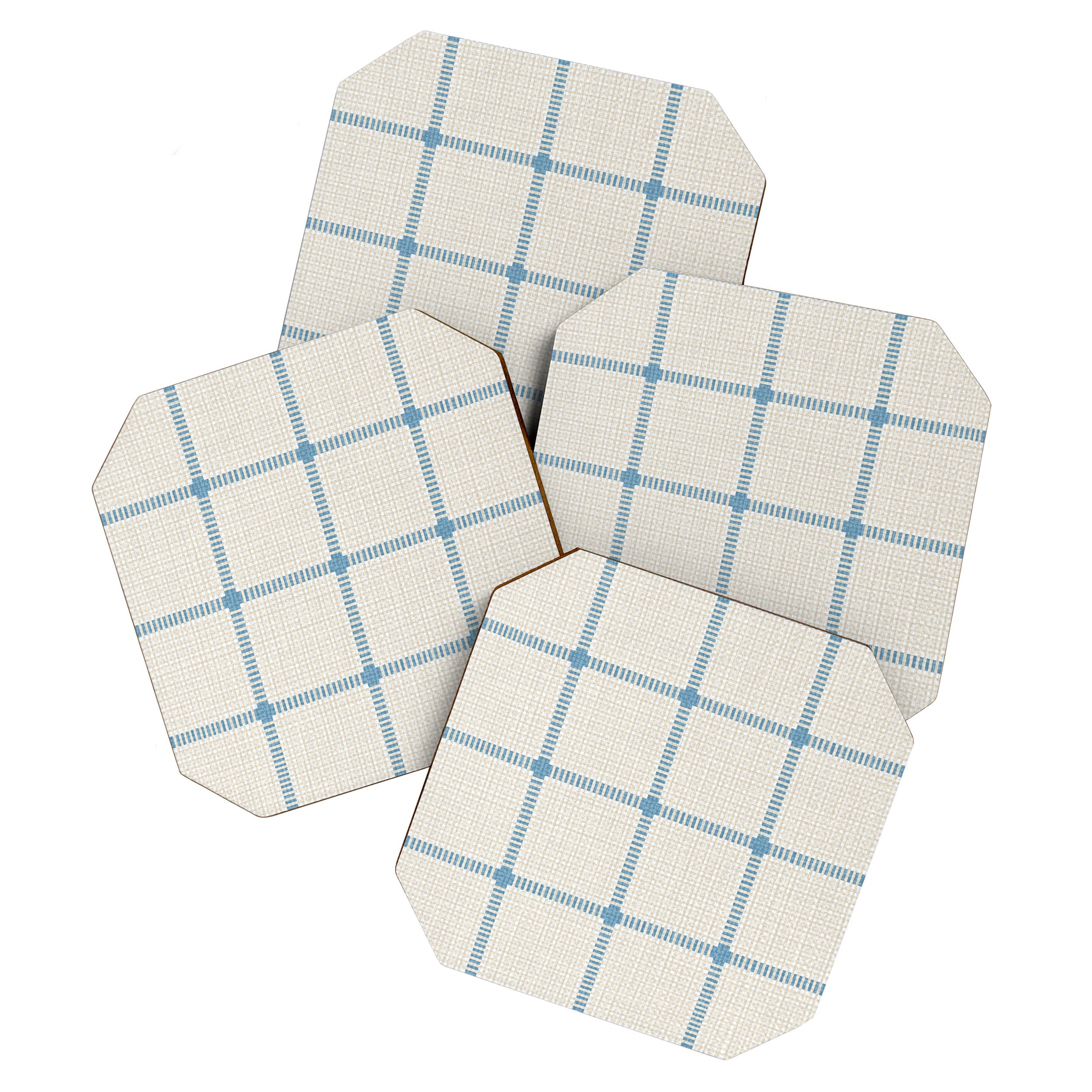 Woven Cross Check Cream x Seaside Blue Coaster Gallery Image 1
