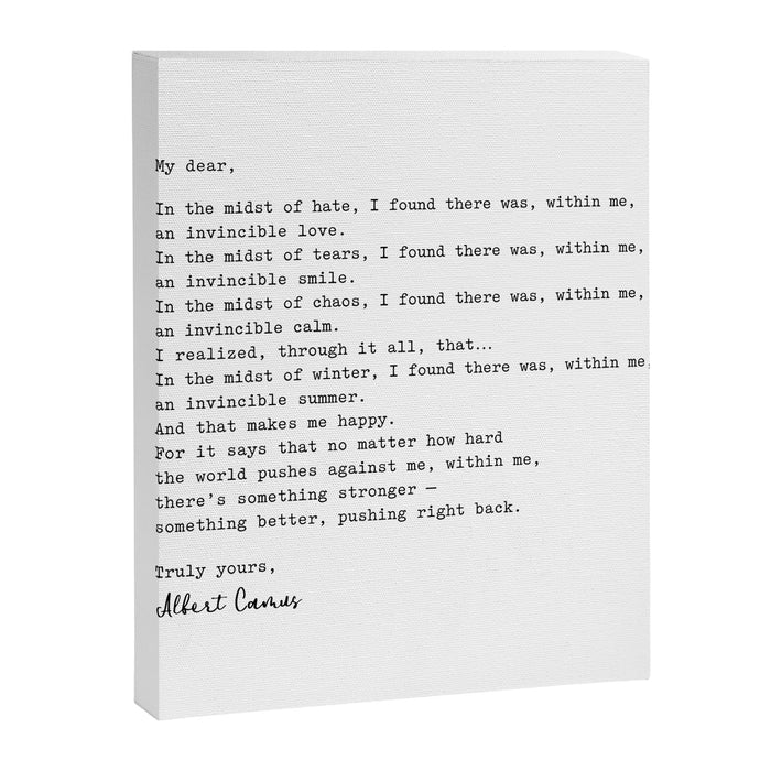Albert Camus Quote - My Dear in the midst of hate I found Canvas Print Gallery Image 1
