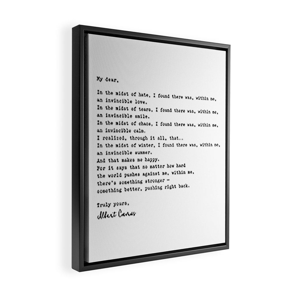 Albert Camus Quote - My Dear in the midst of hate I found Framed Canvas Print Gallery Image 2