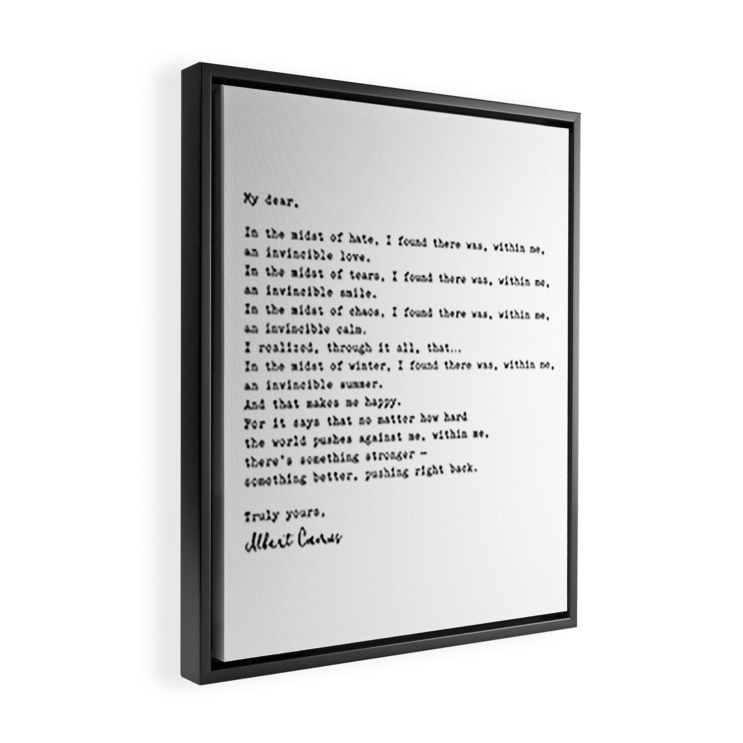 Albert Camus Quote - My Dear in the midst of hate I found Framed Canvas Print Gallery Image 2