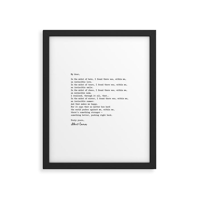 Albert Camus Quote - My Dear in the midst of hate I found Framed Art Print Gallery Image 1