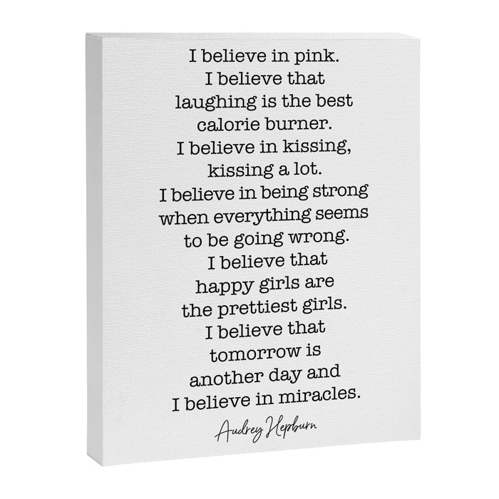 I Believe In Pink. I Believe That Laughing Is the Best Calorie Burner-Audrey Hepburn Canvas Print Gallery Image 1