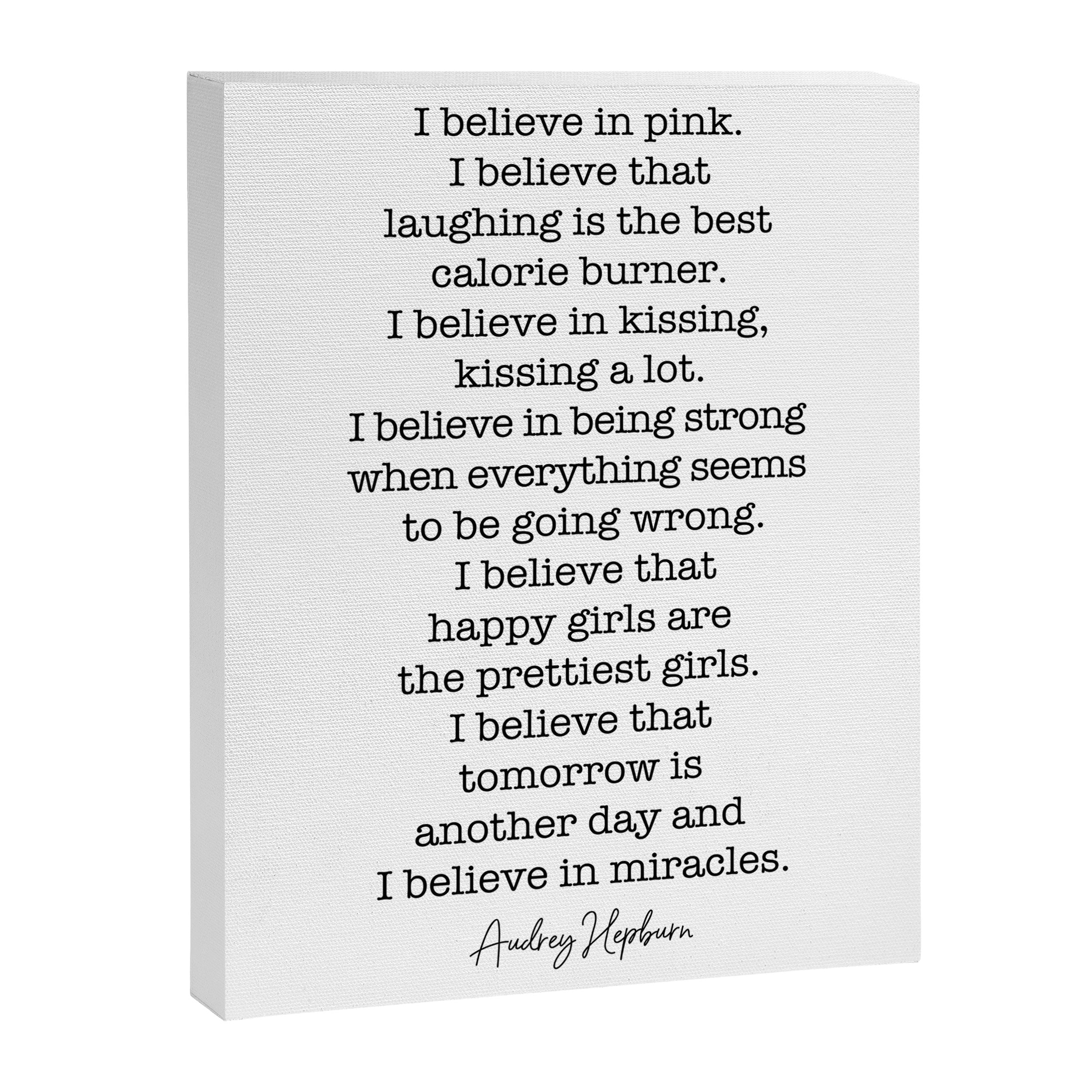 I Believe In Pink. I Believe That Laughing Is the Best Calorie Burner-Audrey Hepburn Canvas Print Gallery Image 6