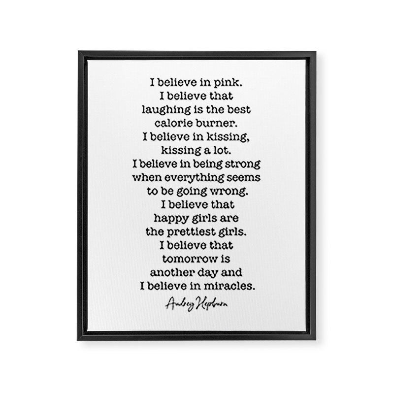 I Believe In Pink. I Believe That Laughing Is the Best Calorie Burner-Audrey Hepburn Framed Canvas Print Gallery Image 6