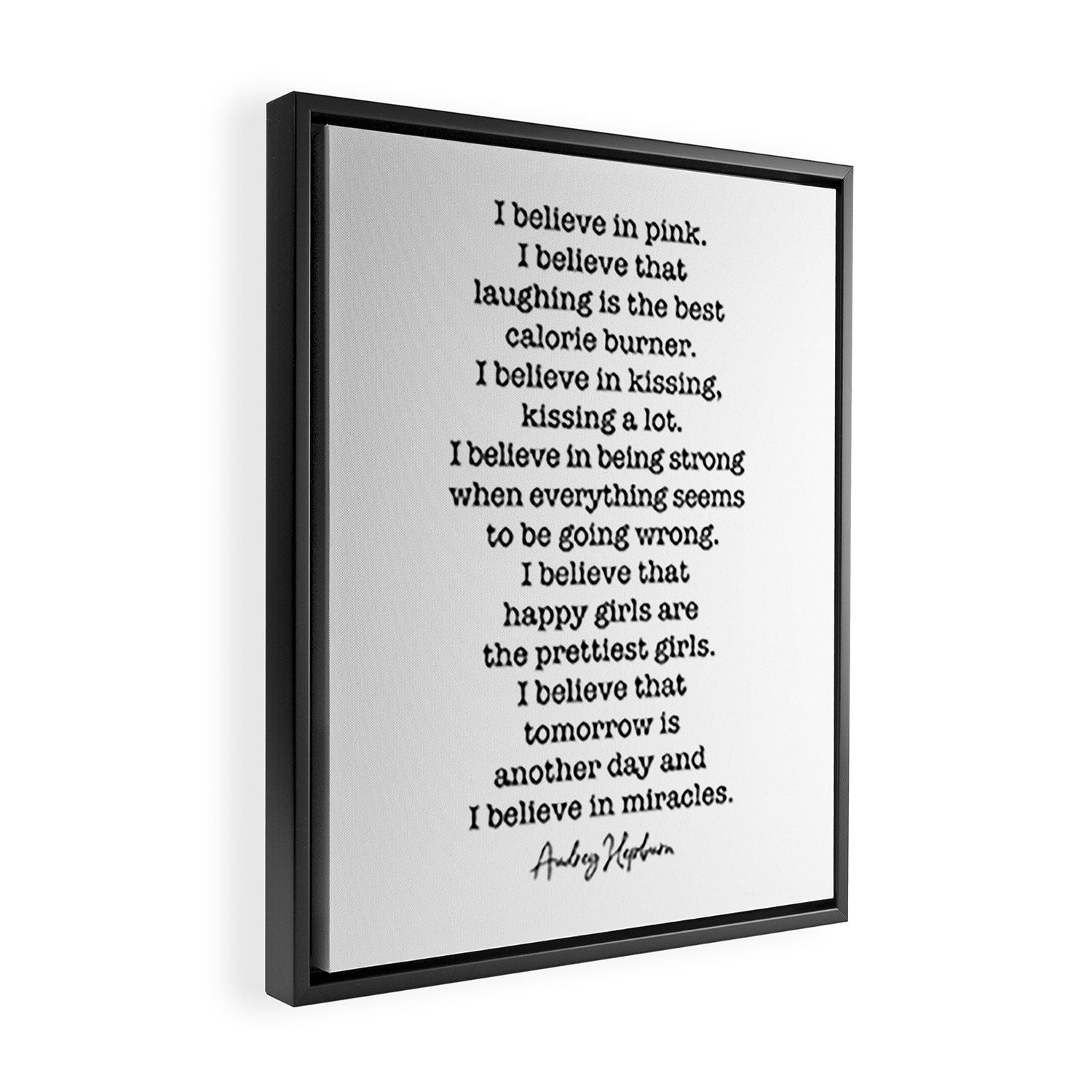 I Believe In Pink. I Believe That Laughing Is the Best Calorie Burner-Audrey Hepburn Framed Canvas Print Gallery Image 2