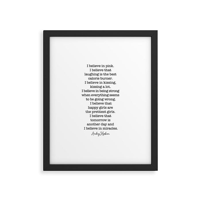I Believe In Pink. I Believe That Laughing Is the Best Calorie Burner-Audrey Hepburn Framed Art Print Gallery Image 1