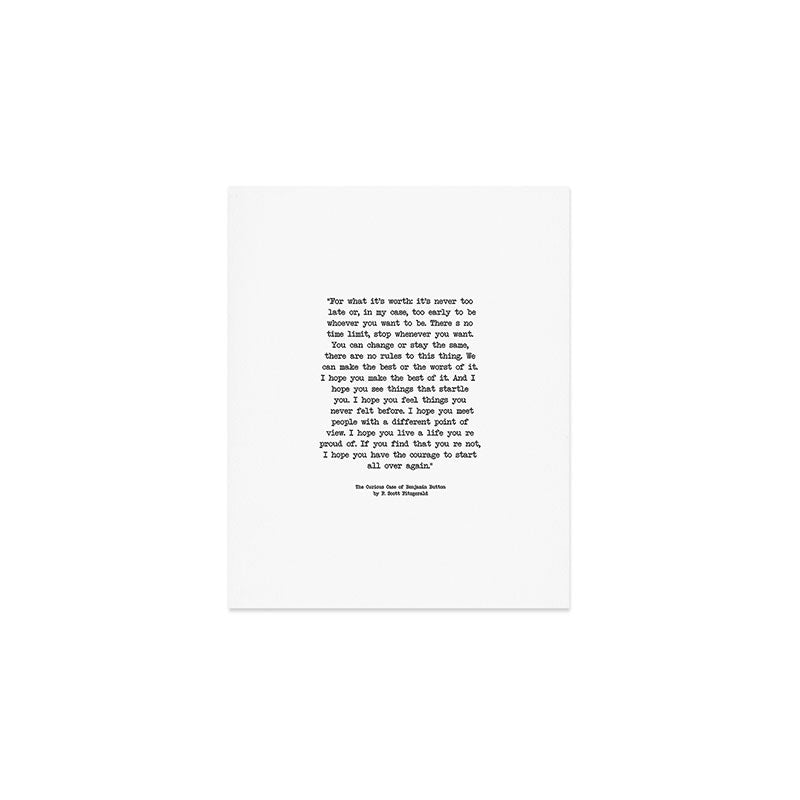 It's Never Too Late Benjamin Button Art Print Gallery Image 1