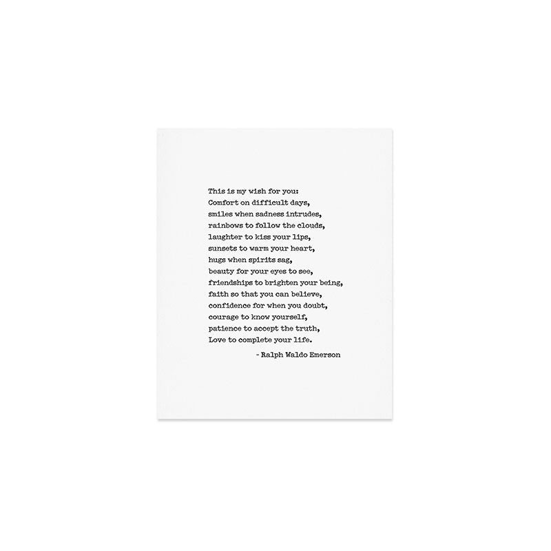 My Wish For You, Ralph Waldo Emerson Quote.  Art Print Gallery Image 1