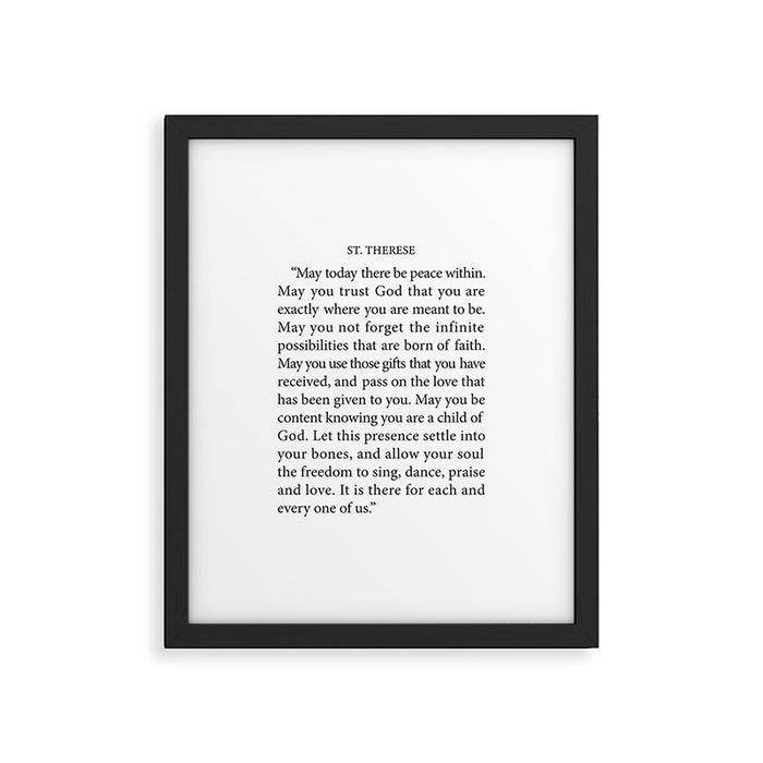 St. Therese Quote, May Today There be Peace, Framed Art Print Gallery Image 1