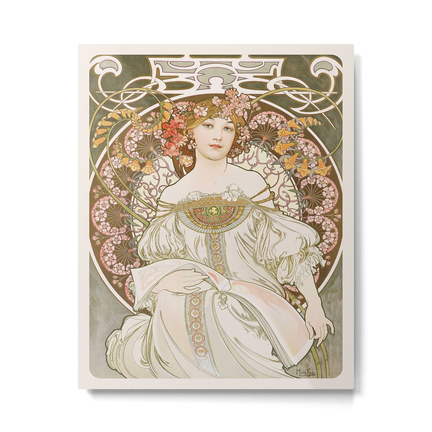 Alphonse Mucha Reverie Vintage Art Nouveau Woman Colorful Floral Decorative Elegant Retro Design Metal Print Gallery Image 4
