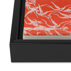 Japanese Cranes on Red Kimono Seiko Ueno Japandi Minimalist Asian Woodblock Inspired Design Framed Canvas Print Gallery Image 3