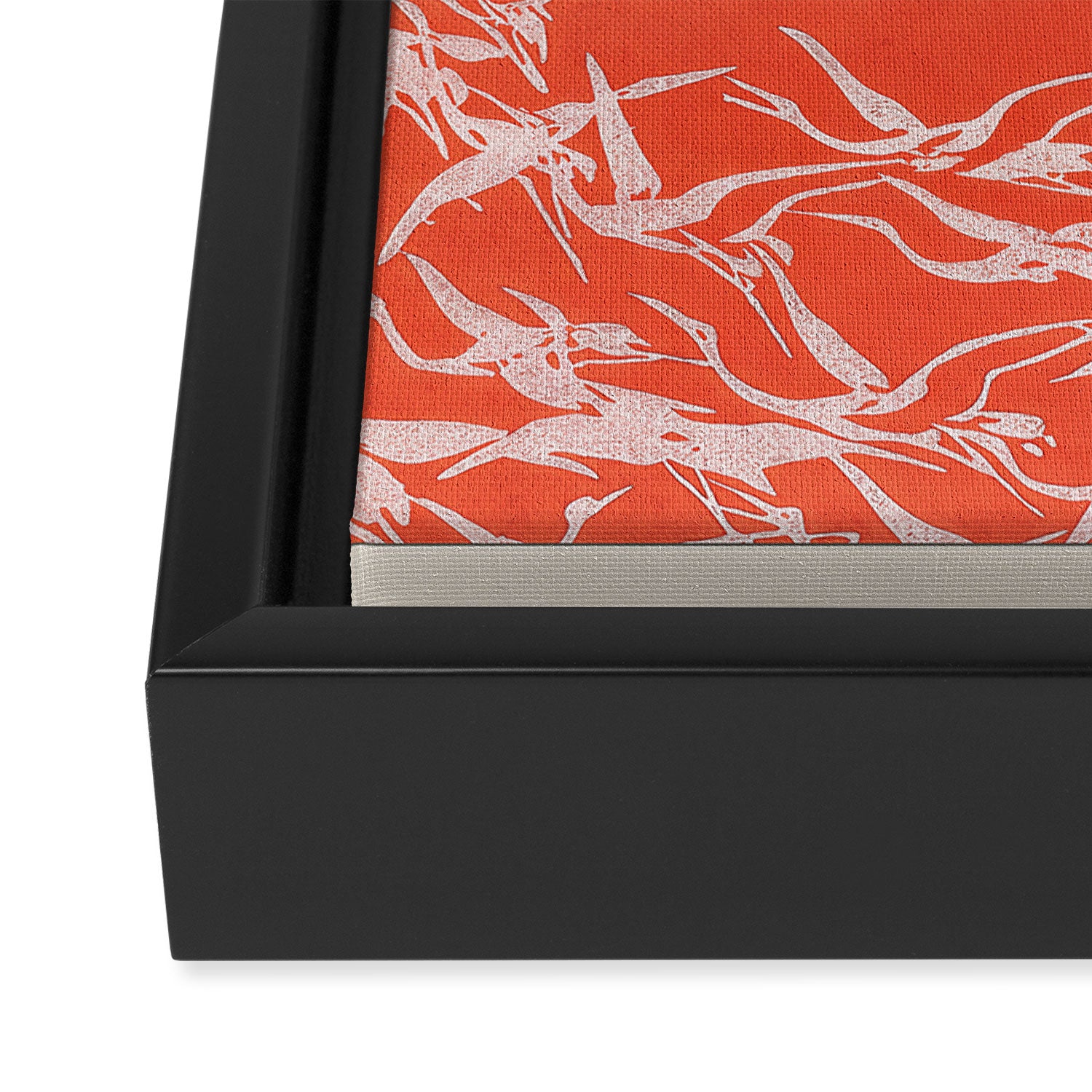 Japanese Cranes on Red Kimono Seiko Ueno Japandi Minimalist Asian Woodblock Inspired Design Framed Canvas Print Gallery Image 3