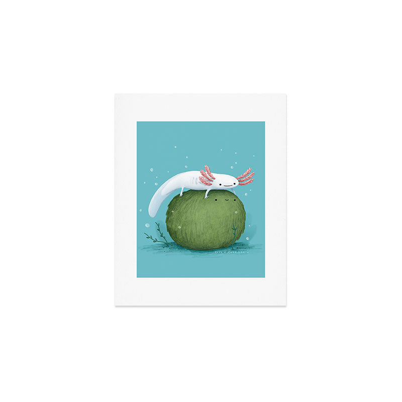 Axolotl on a Mossball Art Print Gallery Image 1