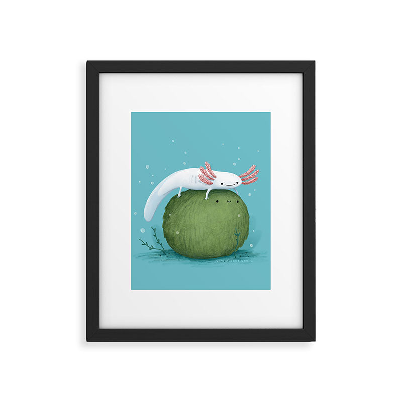 Axolotl on a Mossball Framed Art Print Gallery Image 4
