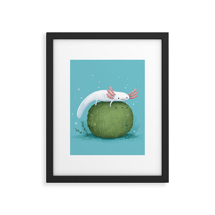 Axolotl on a Mossball Framed Art Print Gallery Image 1