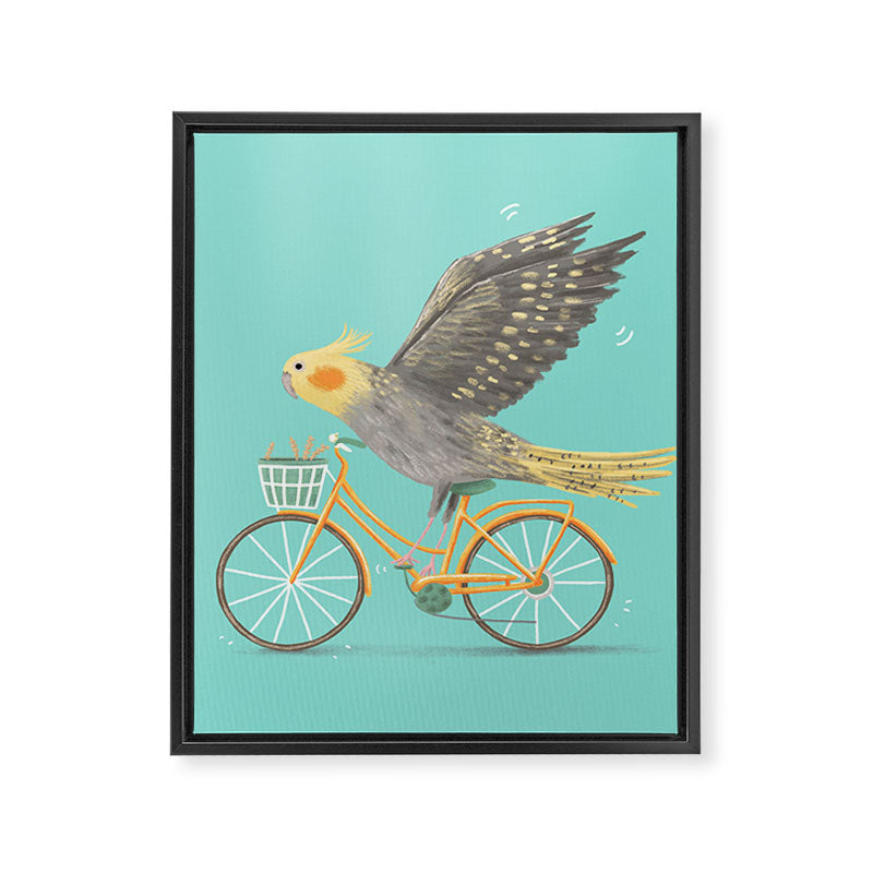 Cockatiel on a Bicycle Framed Canvas Print Gallery Image 8
