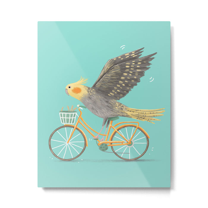 Cockatiel on a Bicycle Metal Print Gallery Image 1