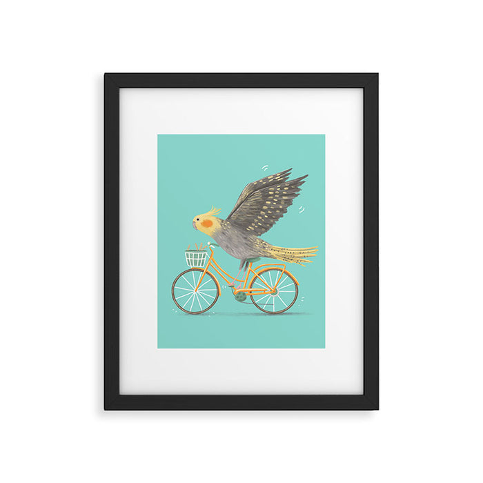 Cockatiel on a Bicycle Framed Art Print Gallery Image 1