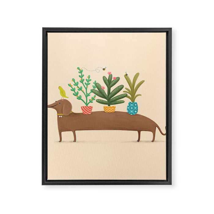Dachshund & Parrot Framed Canvas Print Gallery Image 1