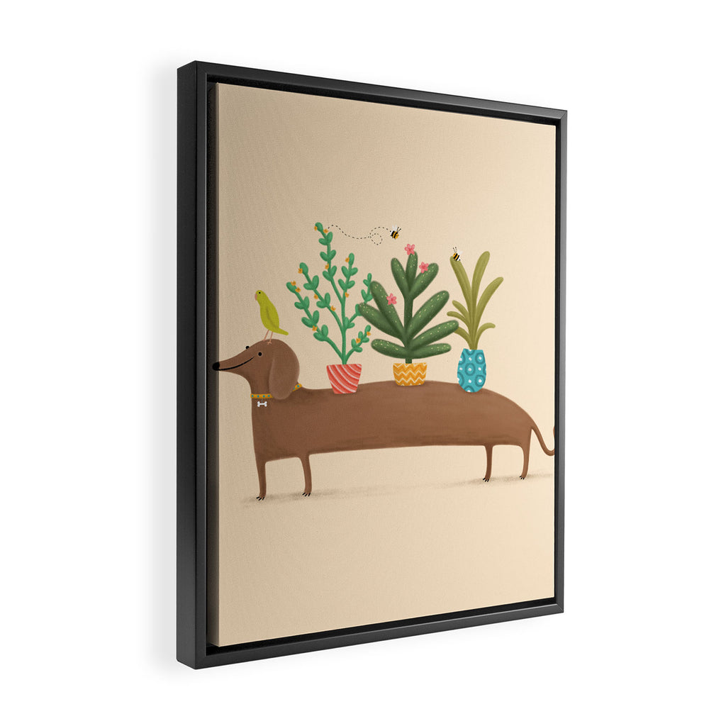 Dachshund & Parrot Framed Canvas Print Gallery Image 2