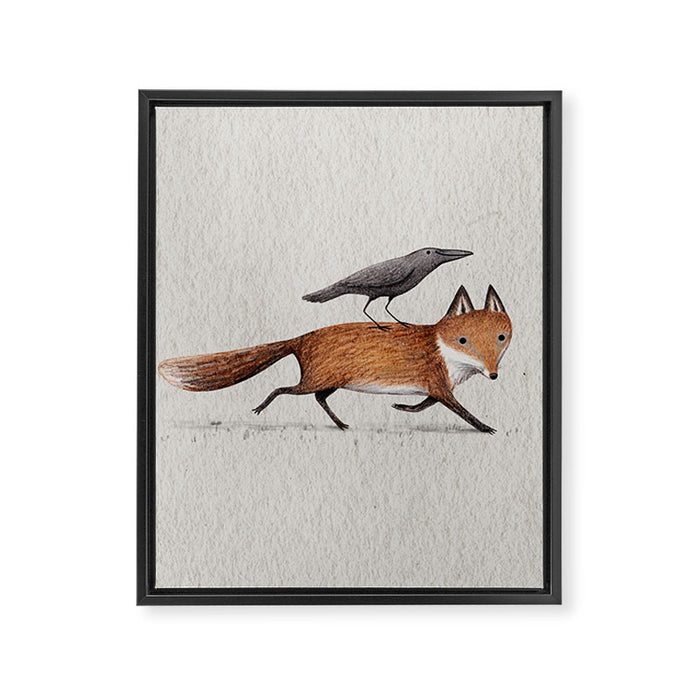 Fox & Crow - Piggyback Framed Canvas Print Gallery Image 1