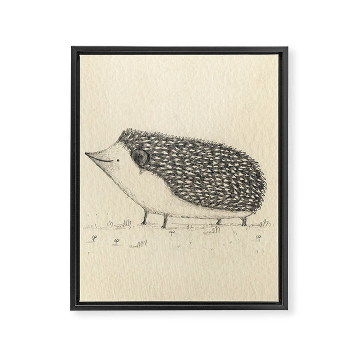 Monochrome Hedgehog Framed Canvas Print Gallery Image 1