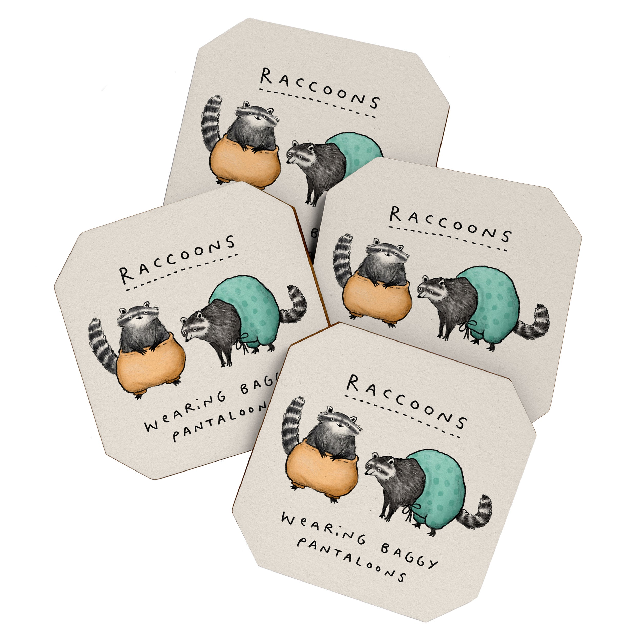 Raccoons Wearing Baggy Pantaloons Coaster Gallery Image 1