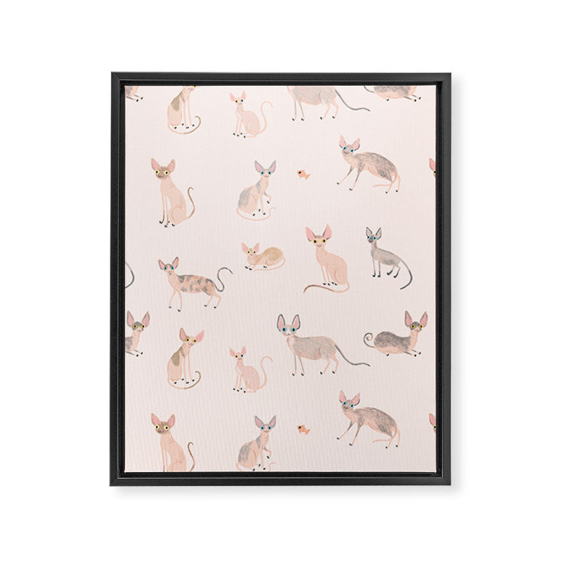 Sphynx Cats - No Furr Don't Care - Cat Pink Framed Canvas Print Gallery Image 8