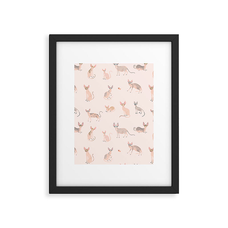 Sphynx Cats - No Furr Don't Care - Cat Pink Framed Art Print Gallery Image 6