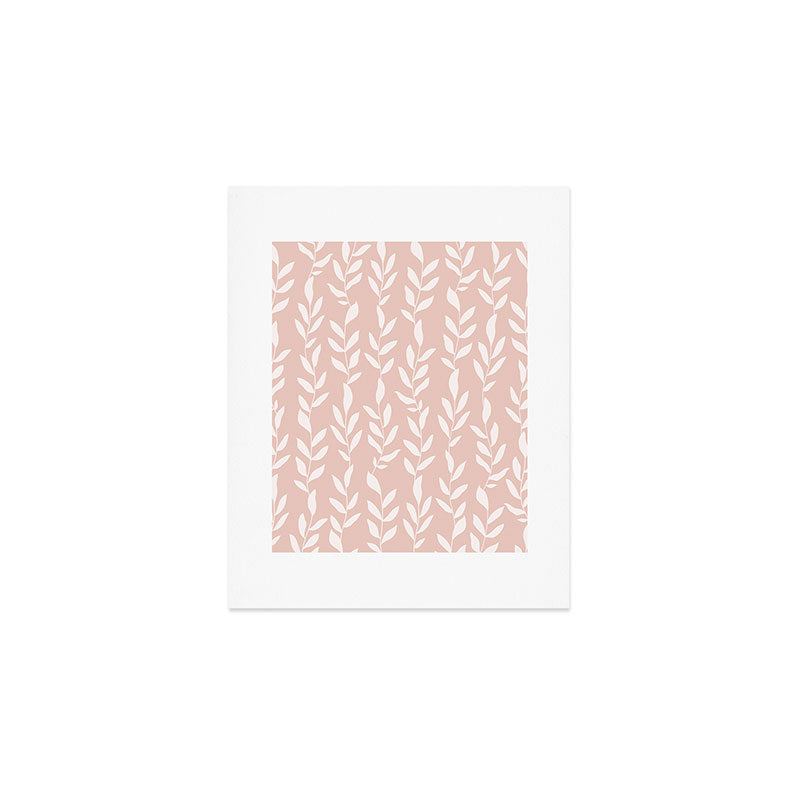 Blush Pink Minimal Plants Pattern Art Print Gallery Image 1