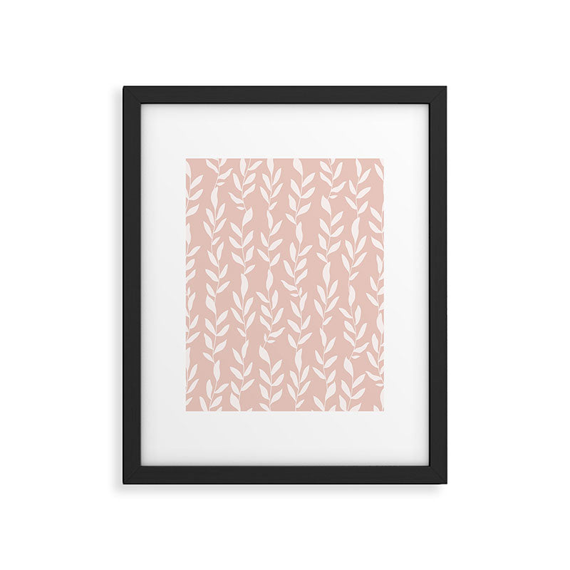 Blush Pink Minimal Plants Pattern Framed Art Print Gallery Image 6