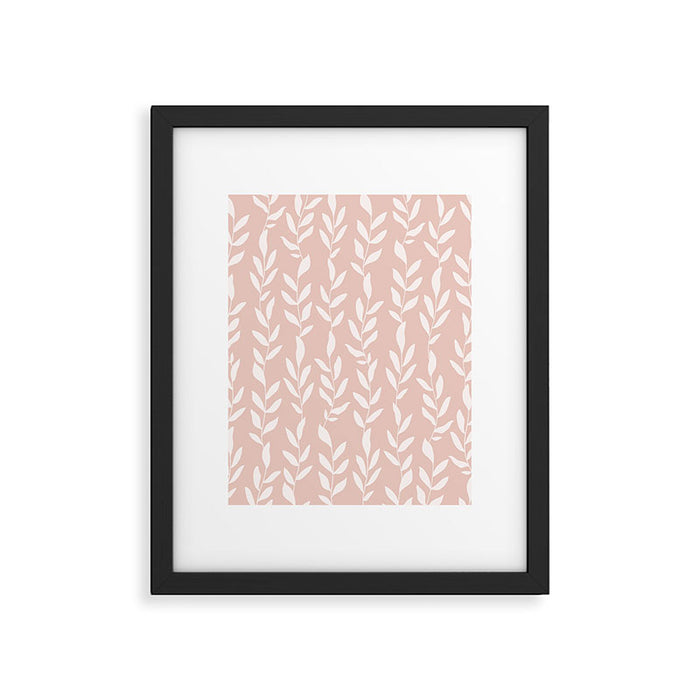 Blush Pink Minimal Plants Pattern Framed Art Print Gallery Image 1