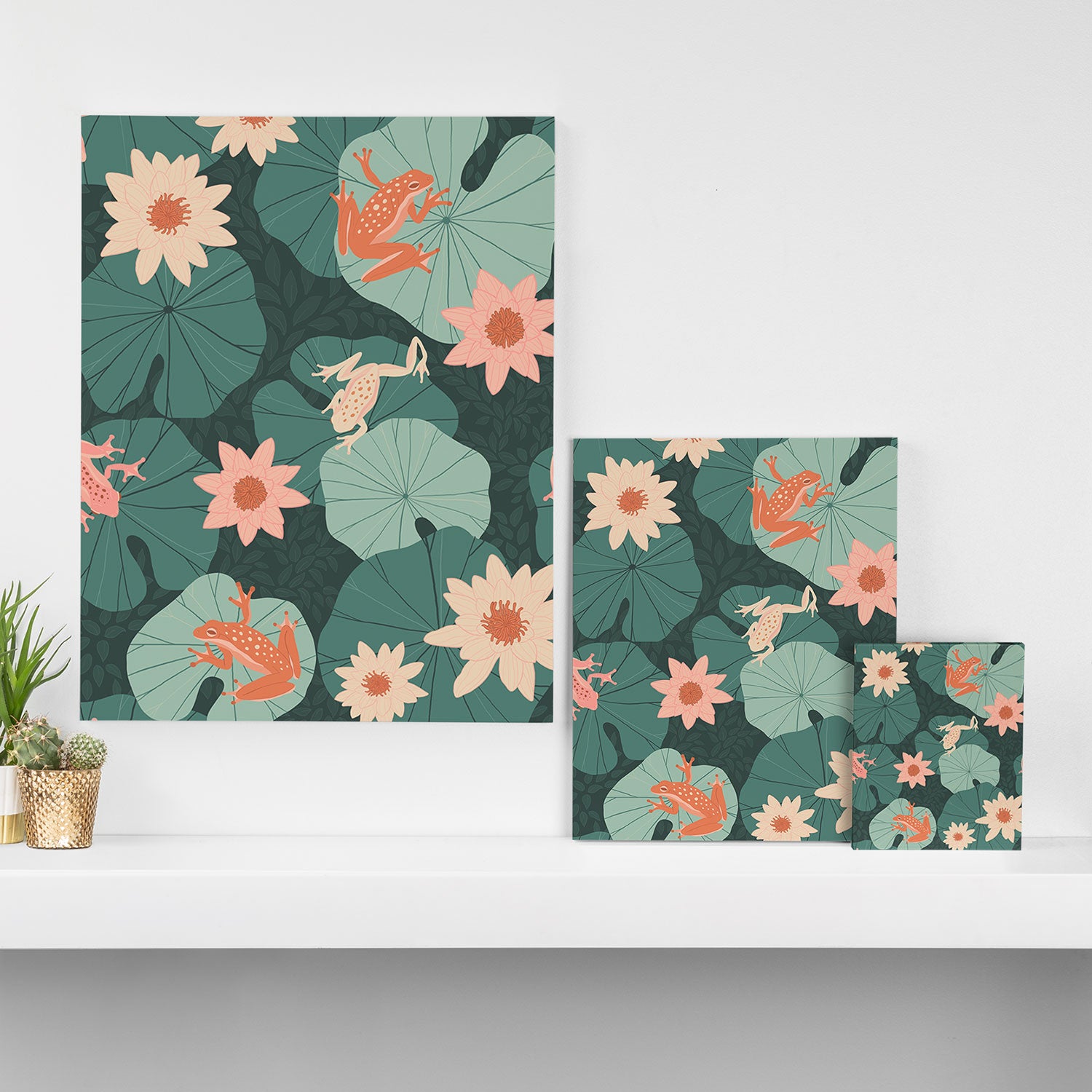 Pastel frogs and waterlilies - Magical Forest Canvas Print Gallery Image 3