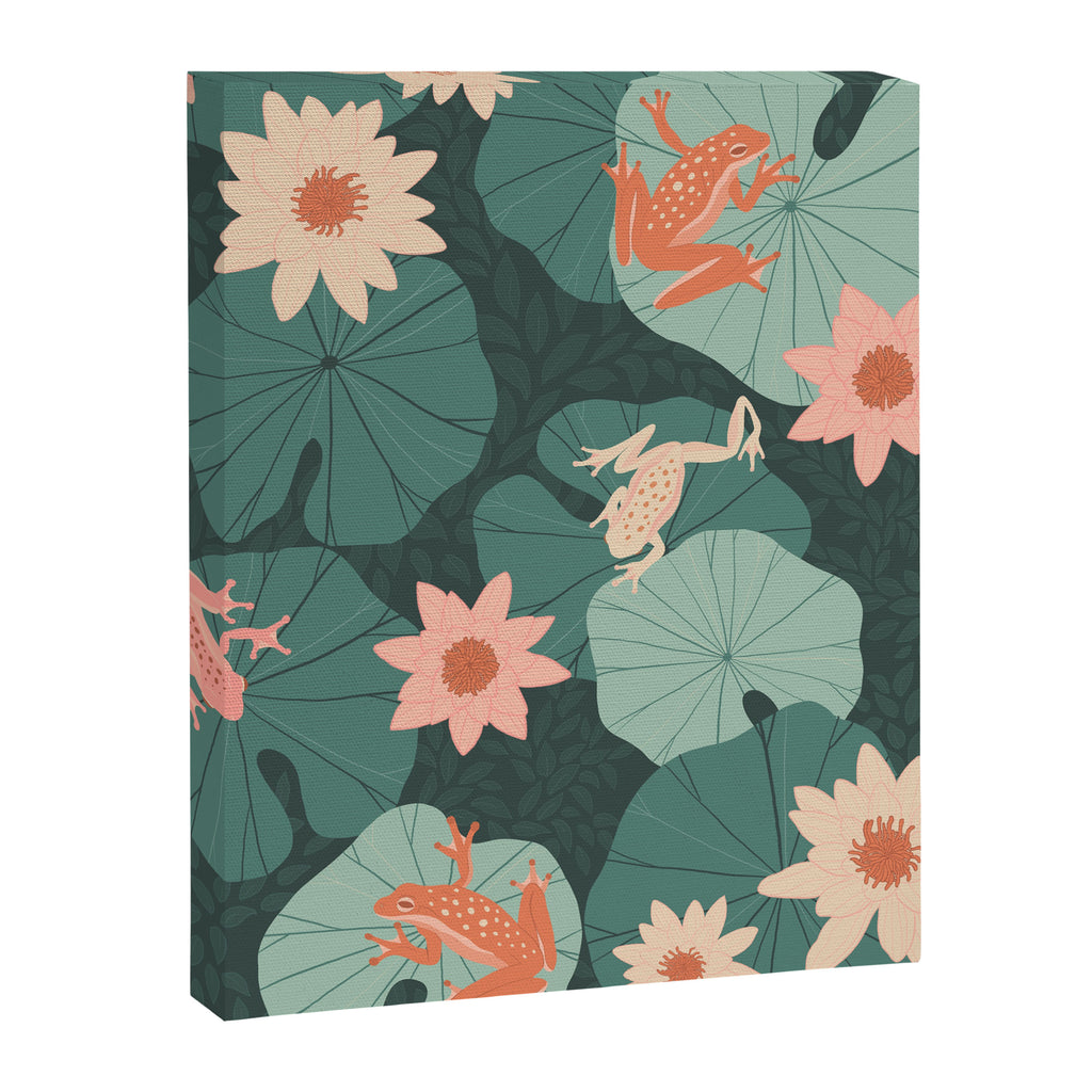 Pastel frogs and waterlilies - Magical Forest Canvas Print Gallery Image 1