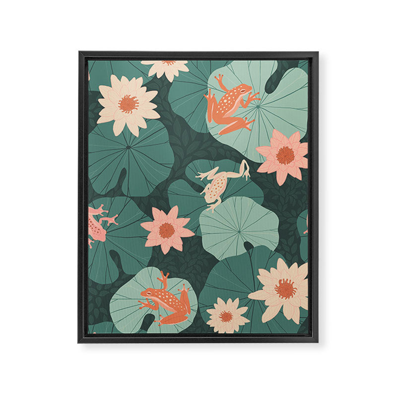Pastel frogs and waterlilies - Magical Forest Framed Canvas Print Gallery Image 3