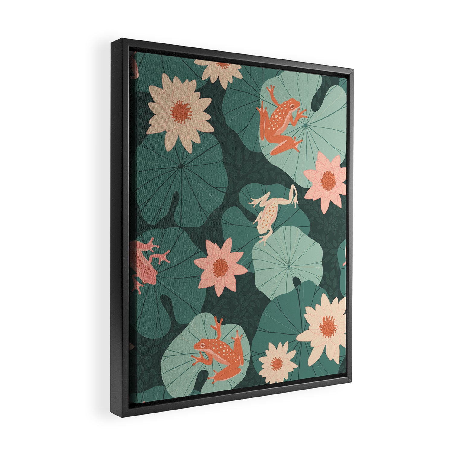 Pastel frogs and waterlilies - Magical Forest Framed Canvas Print Gallery Image 2