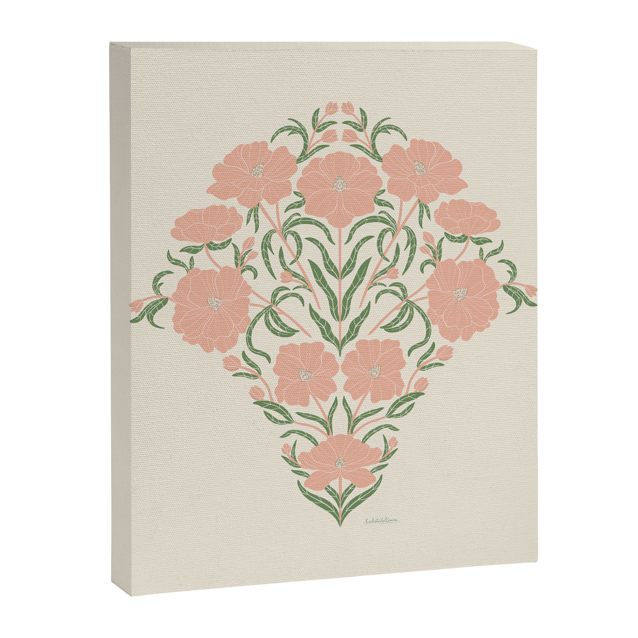 Pastel Peach Peonies - Retro botanical Canvas Print Gallery Image 8