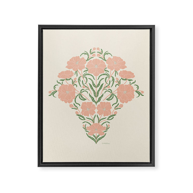 Pastel Peach Peonies - Retro botanical Framed Canvas Print Gallery Image 8
