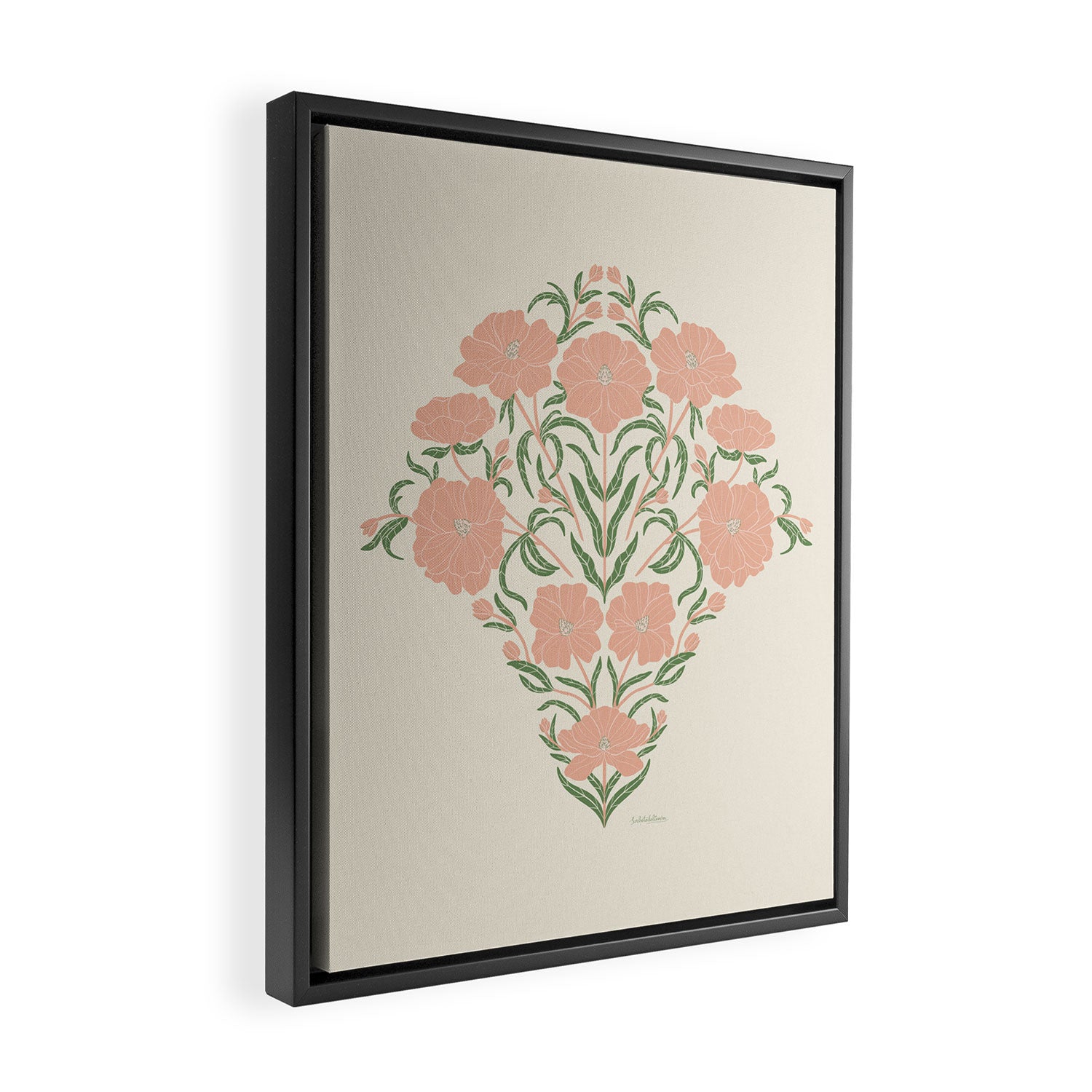 Pastel Peach Peonies - Retro botanical Framed Canvas Print Gallery Image 2