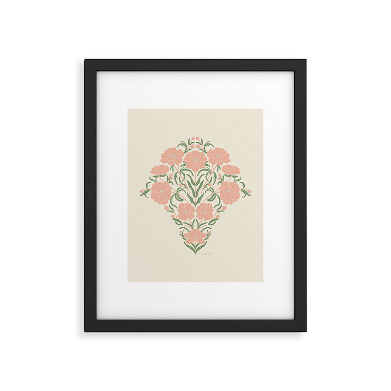 Pastel Peach Peonies - Retro botanical Framed Art Print Gallery Image 6