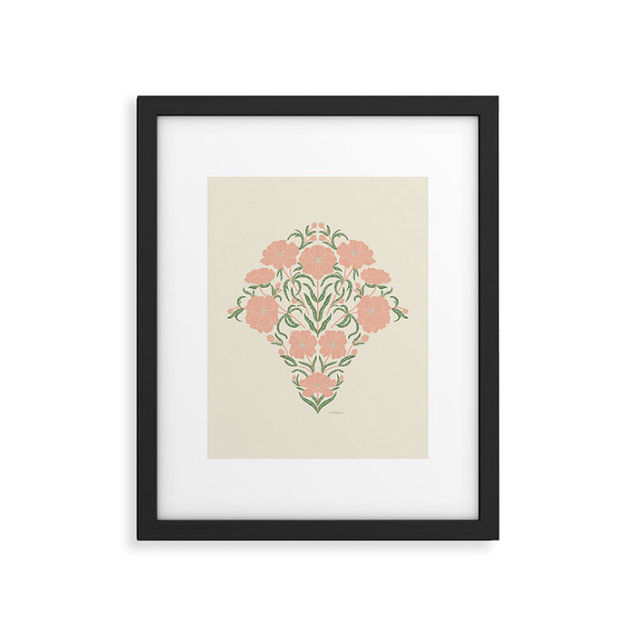 Pastel Peach Peonies - Retro botanical Framed Art Print Gallery Image 1